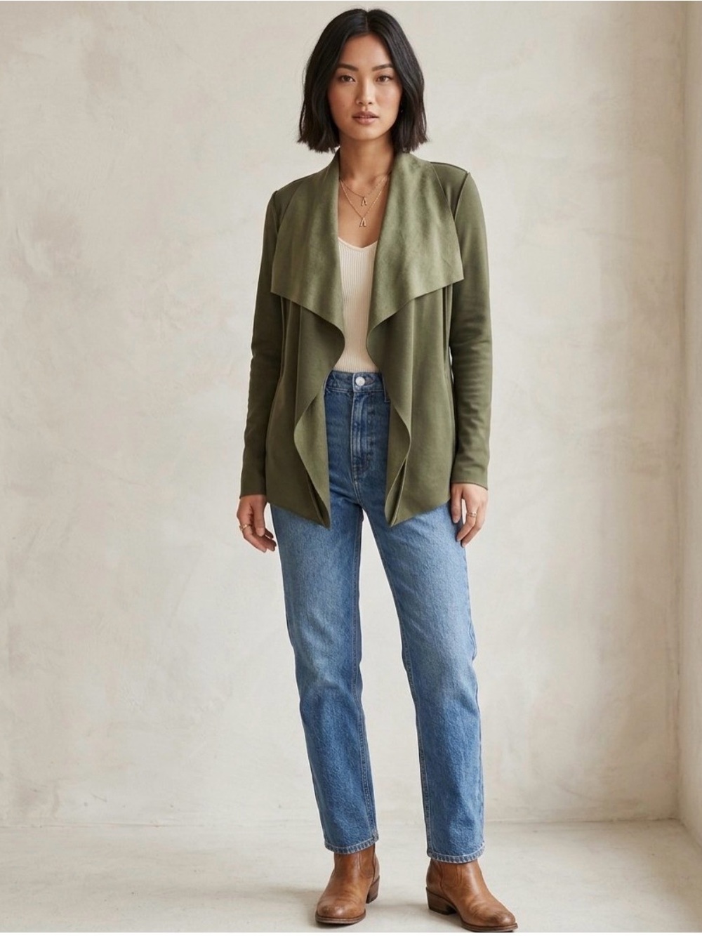 ALTAR’D STATE Olive Green Open-Front Draped Women's Cardigan Blazer